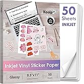 Koala Printable Vinyl Sticker Paper for Inkjet Printer - 50 Sheets White Glossy Sticker Paper, Waterproof Sticker Printer Pap