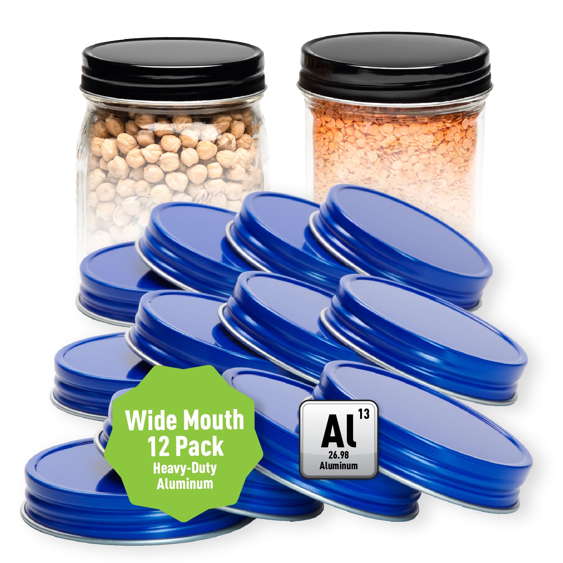 Wide Mouth Aluminum Metal Mason Jar Lids Leak-Proof 12-Pack (Blue)