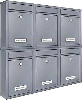 6x Briefkasten Set Wandbriefkasten Briefkastenanlage Postkasten Stahl Mailbox silber