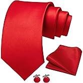 JEMYGINS Solid Color Tie and Pocket Square with Cufflinks Set for Men
