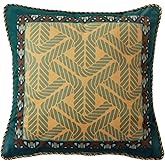patdrea Designer Classy Throw Pillow Covers 18x18 Inch,Green Elegant Idyllic Velvet Leaf Stripe Floral Pattern,Decorative Square Pillowcases Cushion for Bed Living Room Outdoor Car