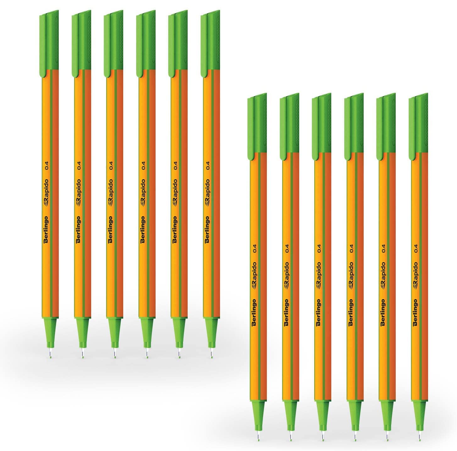 Berlingo Rapido Fineliner Set, 12 Pieces, 0.4 mm, Triangular Shape, Coloured Pens, Metal Tip, Writing, for the Office, Home Office or School and University, Rapido Series (Light Green)
