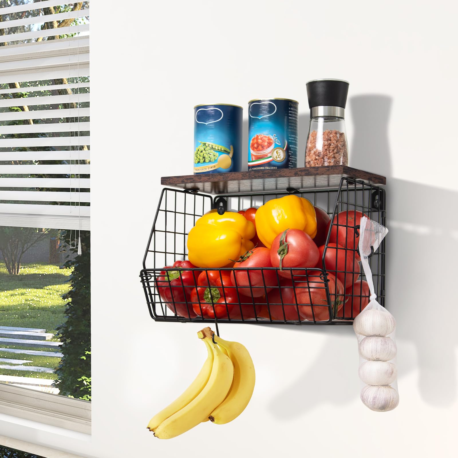 Mefirt Black Fruit Bowl, Fruit Basket, Vegetable Rack for Kitchens can be used as Kitchen Storage, Vegetable Storage, Vegetable Rack Wall and Stackable Baskets for Potato, Onion, Snack