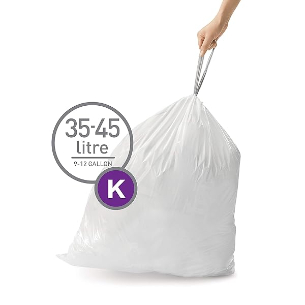 SIMPLEHUMAN CODE K CUSTOM FIT DRAWSTRING TRASH BAGS IN DISPENSER PACKS, 20 COUNT, 35-45 LITER / 9-12 GALLON, WHITE