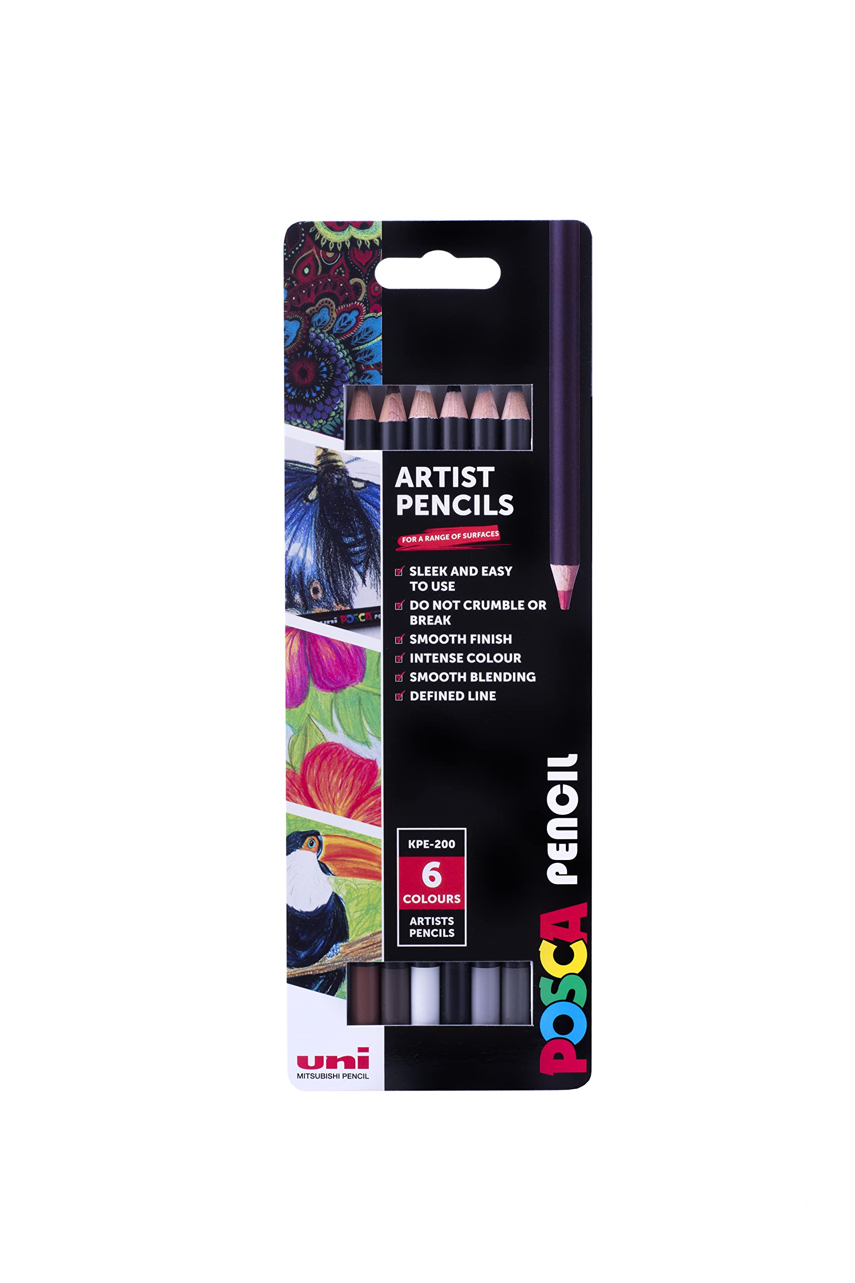 POSCA KPE-200 Oil and Wax Colouring Pencils. Premium Tough Nib for Arts and Crafts. Multi Surface Use On Wood, Fabric, Paper, Cardboard, & Canvas. Perfect for Creative Drawing. Set of 6 Dusk Colours