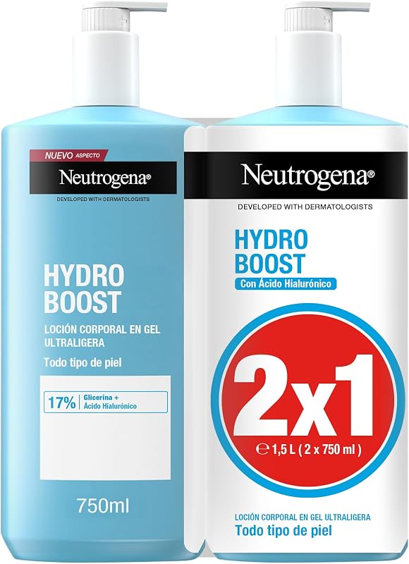 Loção gel ultraleve neutrogena hydro boost (embalagem de 2 x 750 ml), hidratante corporal refrescante com glicerina e ácido hialurônico para todos os tipos de pele