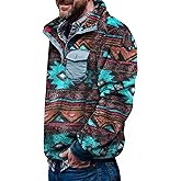Beotyshow Mens Aztec Fleece Jackets Fuzzy Sherpa Pullover Sweatshirts Winter Coats Western Vintage Sweaters with Pocket