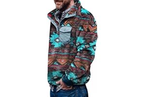 Beotyshow Mens Aztec Fleece Jackets Fuzzy Sherpa Pullover Sweatshirts Winter Coats Western Vintage Sweaters with Pocket
