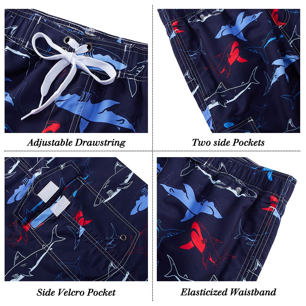90s Boys 3D Printed Funny Shark Swim Trunks Quick Dry Breathable with Adjustable Drawstring Strap Two Front Pockets Beachwear S