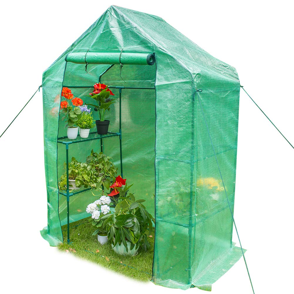 Amazon.com : Sundale Outdoor Portable Gardening 2 Tier 4 Shelf Steeple Green  House with PE Cover, Waterproof Walk in Plant Green House, 56.5"(L) x  29"(W) x ...