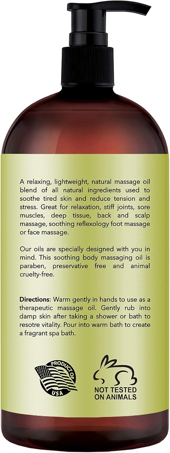 New York Biology Lemongrass Massage Oil - 100% Natural Ingredients - Sensual Body Oil Made with Essential Oils for Muscle Relaxation and Deep Tissue - 9 oz : Beauty