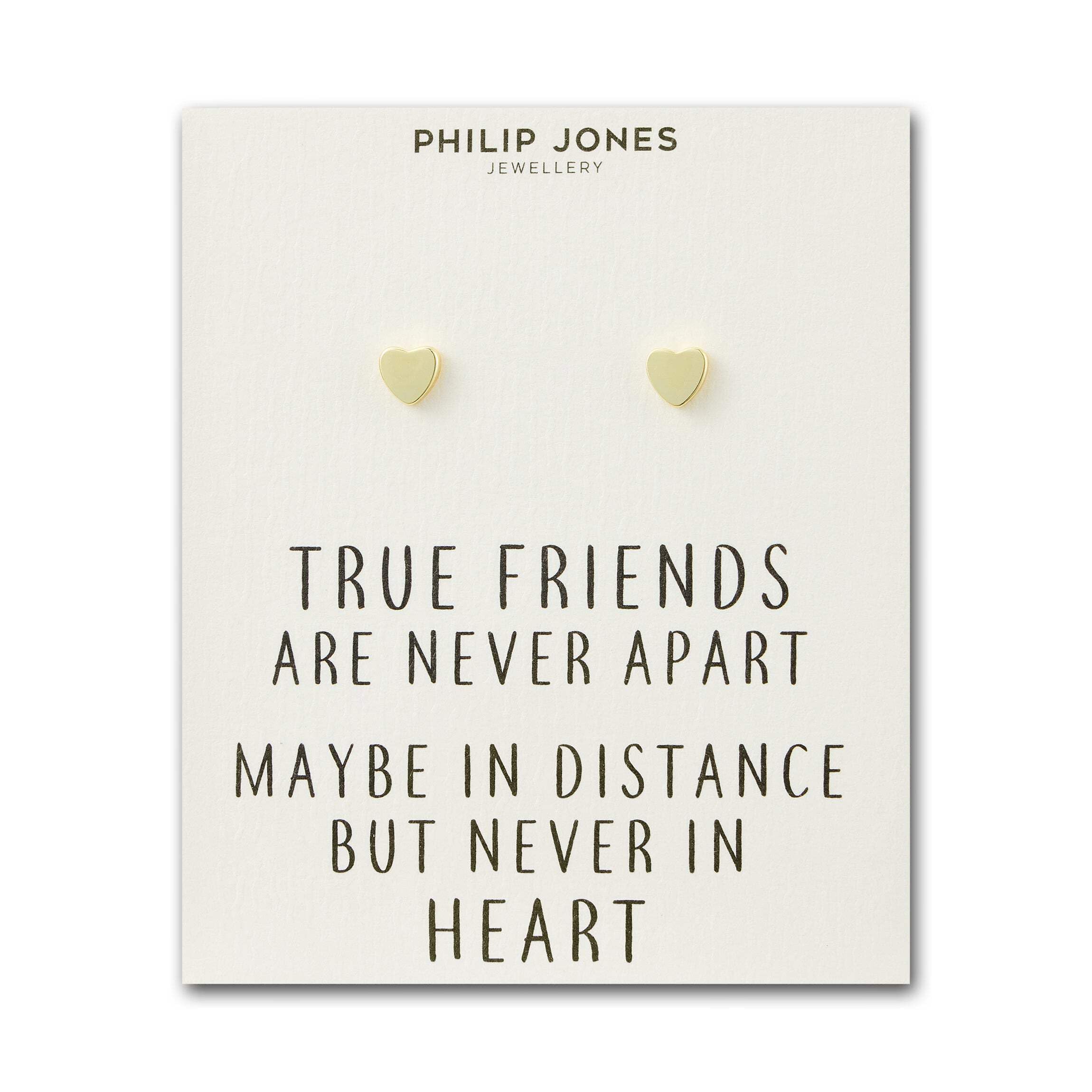Philip Jones 18k Gold Plated Heart Stud Earrings with Quote Card