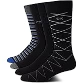 Calvin Klein Mens Crew Socks - 4 Pack Soft Cotton Blend Cushioned Crew Dress Socks for Men, for Formal, Casual and Work Wear