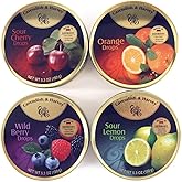 Cavendish &amp; Harvey | Variety Flavor Hard Candy Drops | Orange, Wild Berry, Sour Lemon, &amp; Sour Cherry | 5.3 Ounce Tins - 4 Pack