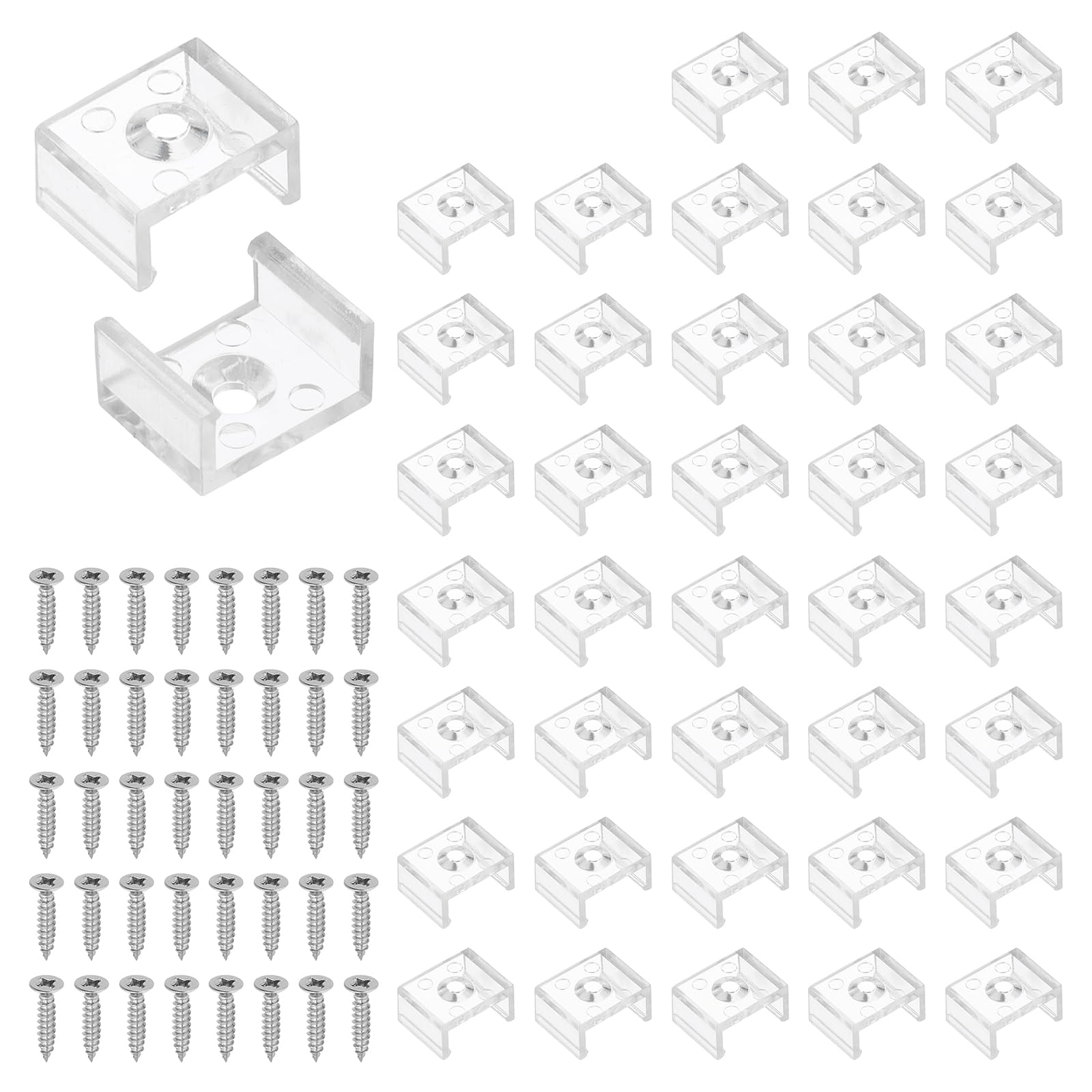 Photo 1 of PATIKIL LED Strip Light Clips, 40 Pack Mounting Bracket Fixing Clips Plastic Clamp Holders with 304 Stainless Steel Screws for 12mm Neon RGB Light Cable Ribbon, Clear