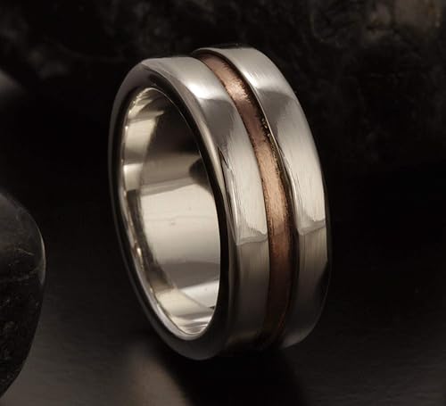 Amazon Com Dainty Clean Men S Wedding Band Delicate Mens Wedding Ring Unisex Silver And Copper Ring Two Tone Ring His And Hers Ring Rs 1078 Handmade
