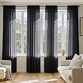 MIULEE Black Sheer Curtains 84 Inches Long 4 Panels 42 x 84 Inches | Light Filtering, Rod Pocket, Voile Drapes, Living Room, Bedroom, Window Treatments