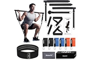 WELUVFIT Adjustable Pilates Bar Kit-Resistance Bands for Working Out with Hip Thrust Belt, at Home Workout Equipment, Gym Workouts Stainless Steel Stick Squat Yoga Pilates Flexbands Kit for Full Body Shaping