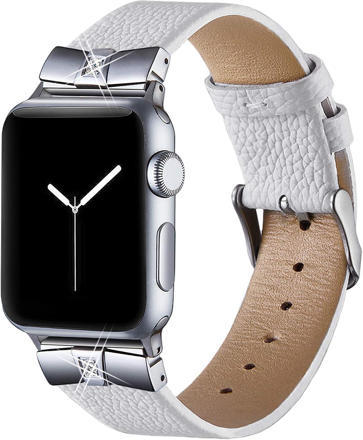 VIQIV Leather Bands for Compatible Apple Watch Band 38mm 42mm 40mm 44mm Iwatch Series 5/4/3/2/1, Womens Dressy Metal Diamond Replacement Wrist Band Strap