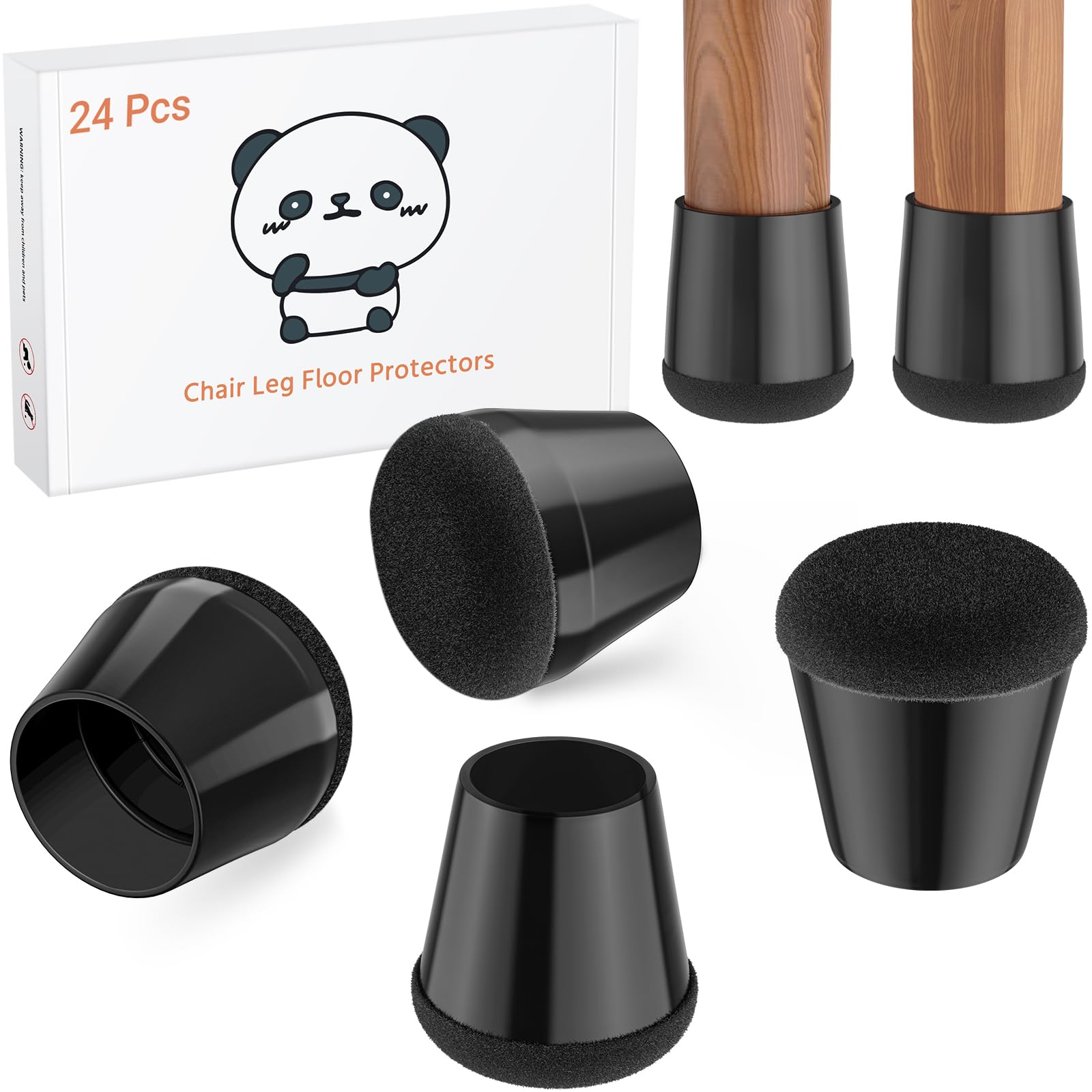 Meldel Chair Leg Floor Protectors Extra Small 24PCS - Furniture Felt Silicone Integrated Chair Foot Covers/Dark-Black/Rubber - Protect Floors from Scratches,Reduce Noise