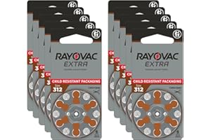 Rayovac Extra Size 312, 60 Hearing Aid Batteries, Made in The USA w/Battery Holder