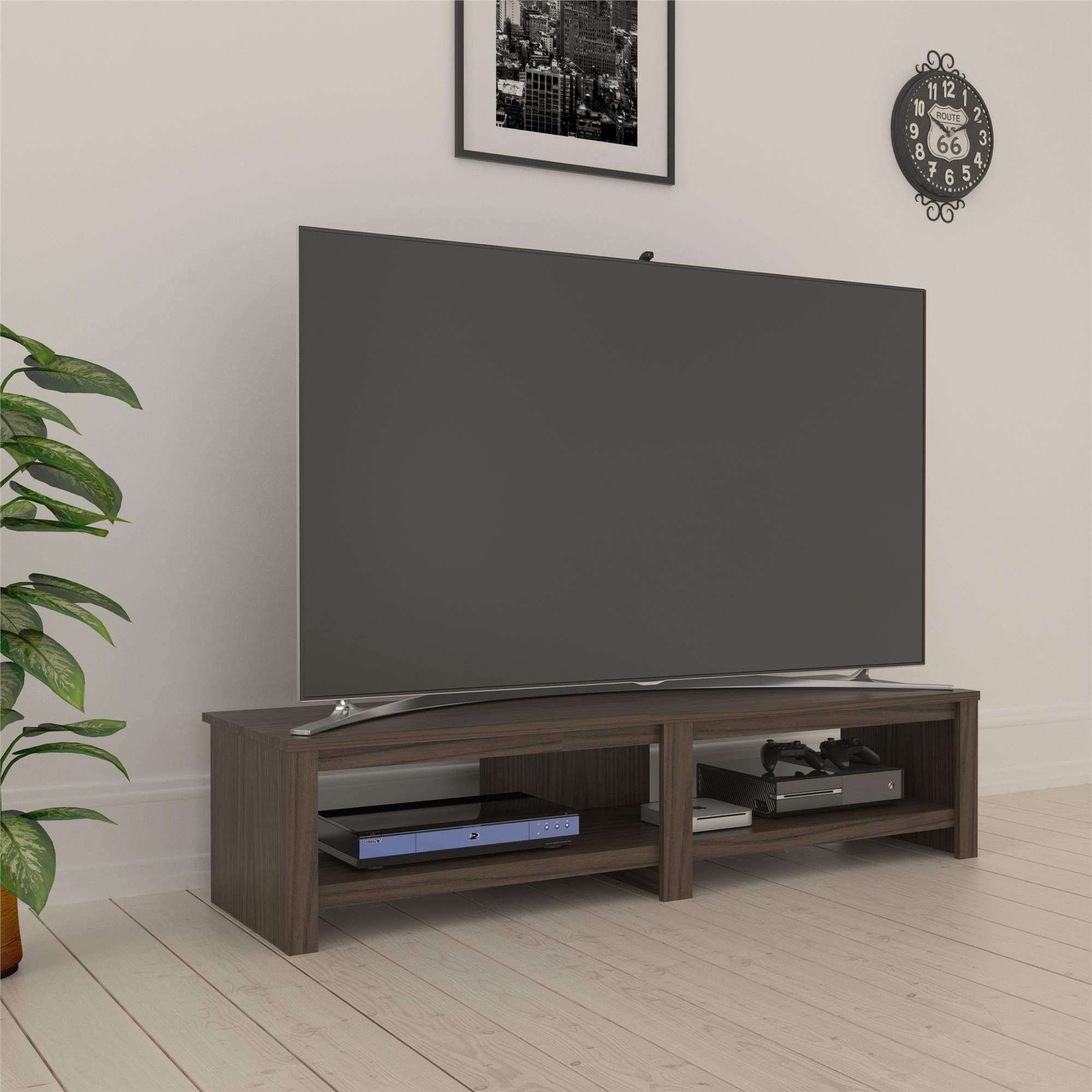 Ameriwood Basics Collection Tally TV Stand for TVs up to 74", Medium Brown