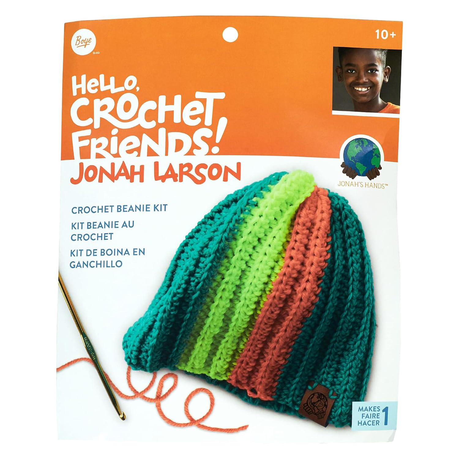 Boye 3629008001 Jonah Larson Crochet Friends Beanie Hat, Multicolored, 20.3cm x 20.3cm x 1.3cm