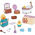 Lil Woodzeez – Dollhouse Furniture Playset – 2 Posable Figures – Bath & Laundry Playhouse Toy – Kids 3 Years +