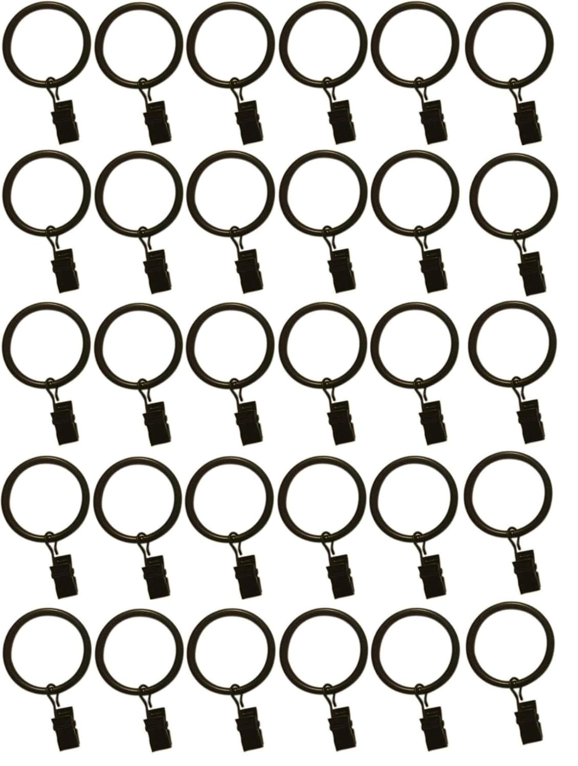 1.5-inch, Set of 30, Black - Metal Curtain Rings with Clips and Eyelets – TEJATAN (Also Known as Rings with Curtain Clips/Curtain Clip Rings/Curtain Rings with Clips/Drapery Clip Rings)