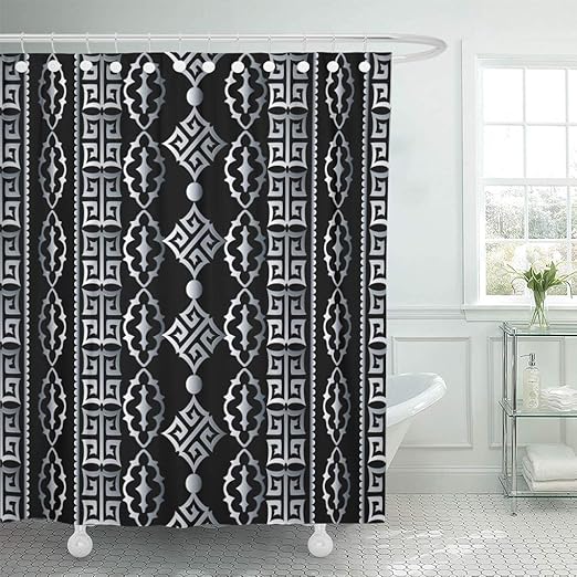 Amazon Com Emvency Shower Curtain Striped Geometric Black With