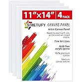 Simetufy 4 Pack 11x14 Inch Canvas Boards for Painting Blank Canvases Panels Primed Acid-Free 100% Cotton for Acrylics Oil Watercolor Tempera Paint