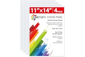 Simetufy 4 Pack 11x14 Inch Canvas Boards for Painting Blank Canvases Panels Primed Acid-Free 100% Cotton for Acrylics Oil Watercolor Tempera Paint