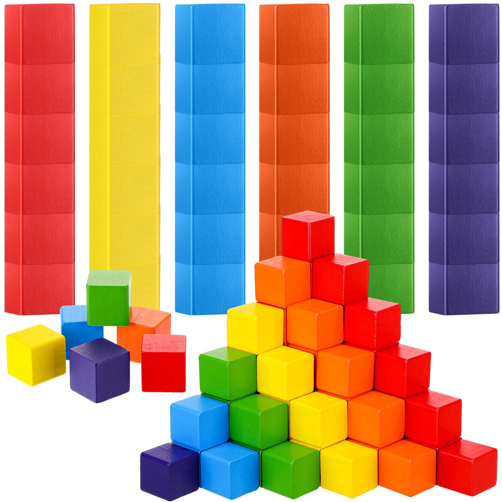 Libima 100 Pcs 1.2 Inch Wooden Building Blocks Stacking Game, Rainbow Wood Blocks Set Square Colorful Wooden Cubes Counting Large Learning Educational Toys for Math Boys Girls
