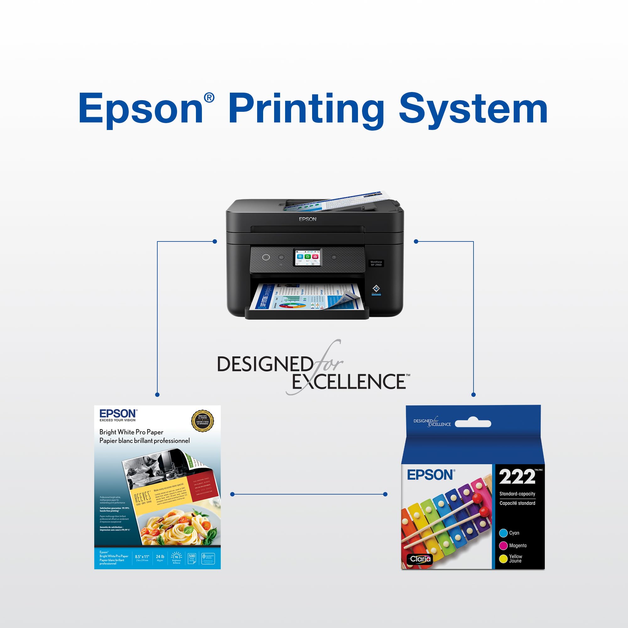 EPSON 222 Claria Ink Standard Capacity Black & Color Cartridge Combo Pack (T222120-BCS) Works with WorkForce WF-2960, Expression XP-5200