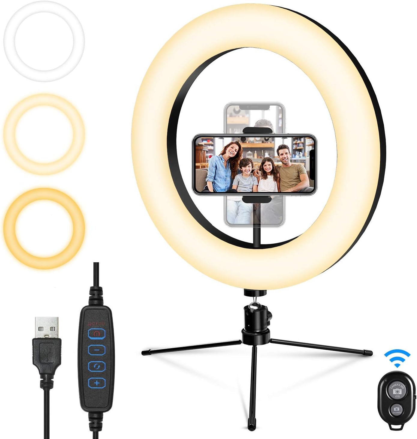 SEBIDER 10" LED Selfie Ring Light with Tripod Stand & Phone Holder, Dimmable Desktop Ring Light with 3 Light Modes & 13 Brightness Levels for Live Stream/Makeup/YouTube/TikTok/Photography Shooting