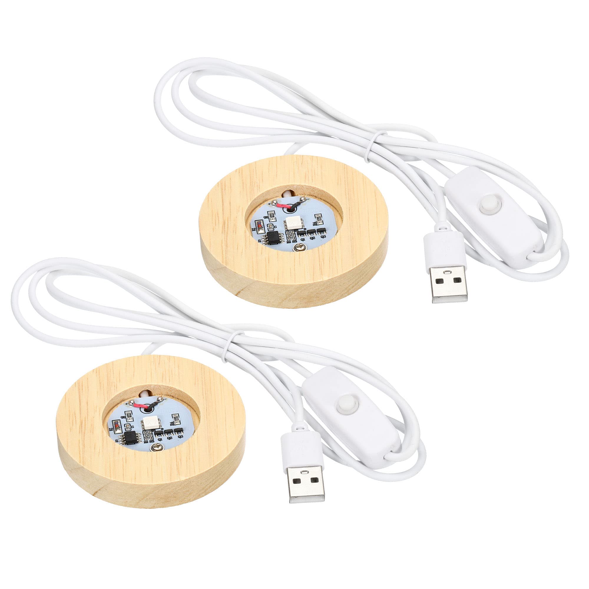 PATIKIL Wooden LED Light Base Stand, 2 Packs Round Wooden 2.56" Dia Colorful Lights Display Pedestals for Crystal Glass Art Decorations, Wood Color