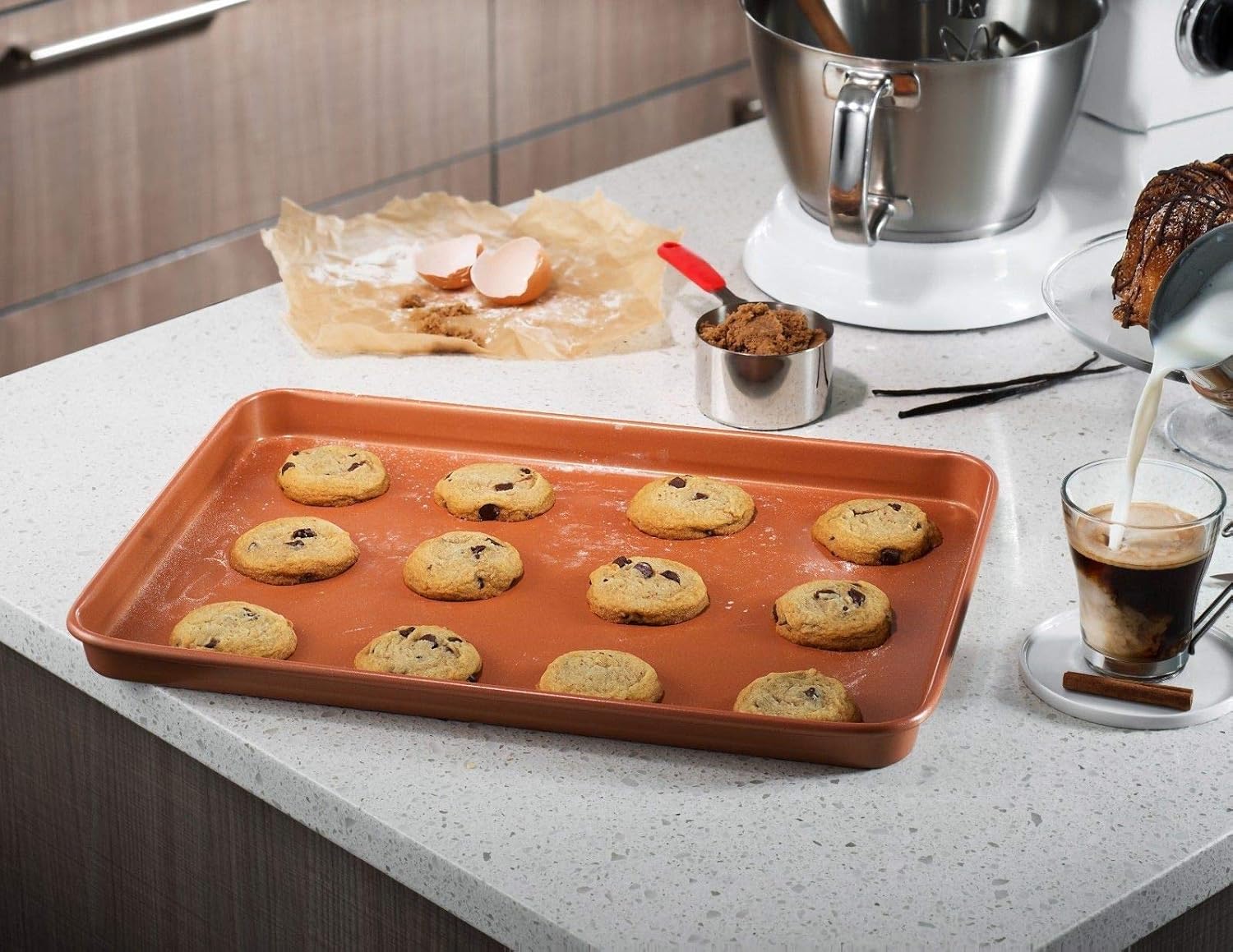 Gotham Steel Cookware + Bakeware Set with Nonstick Durable Ceramic Copper Coating – Includes Skillets, Stock Pots, Deep Square Fry Basket, Cookie Sheet and Baking Pans, 20 Piece, Graphite: Kitchen & Dining
