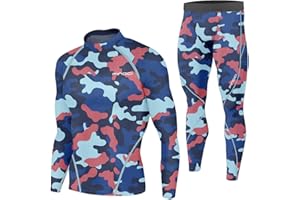1Bests Men's Running Fitness Cooling Sportswear Camo Compression Short-Sleeved Shirt + Pants Sets