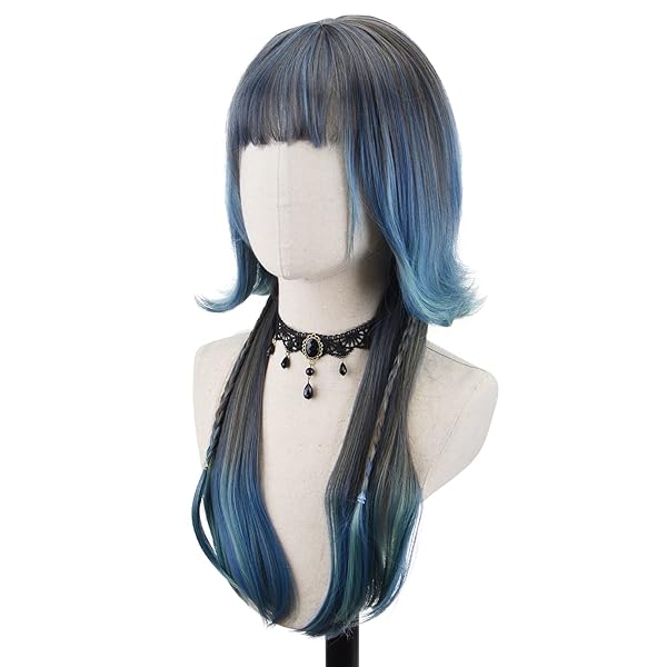 STYLER LONG STRAIGHT WIG WITH BANGS FOR WOMEN SYNTHETIC FIBER NATURAL STRAIGHT HEAT RESISTANT WIG FOR DAILY PARTY USE COSPLAY PARTY (GREEN)