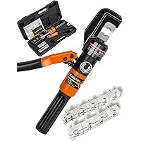 Heavy-Duty Hydraulic Crimping Tool Kit - 12 AWG to 2/0 AWG with 9 Die Sets, 0.5" Stroke - For Battery/Welding Cables, Power W