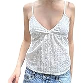 Women Flowy Eyelet Tank Top Sleeveless V Neck Tie Back Corset Tops Summer Going Out Clothes