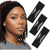 Funnysoft 3 Pcs Satin Lined Turban Headbands for Women, Black | Wide Design for Thick Curly Hair, Silk Satin Lining Protects Hair, Turban Wrap Style, Soft Stretchy, Black Matches All
