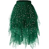 Bridesmay Tulle Skirts for Women Fairy A-Line Fluffy Mesh Layered Midi Long Tutu Skirt Halloween Tea Party Tutus