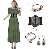Eunchaes Women’s Renaissance 5 pcs fairy dress costume Medieval Victorian Peasant Cottagecore 1700s Dress