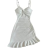 SOLY HUX Women's Twist Bodycon Mini Dress V Neck Spaghetti Strap Ruffle Hem Summer Cami Dresses