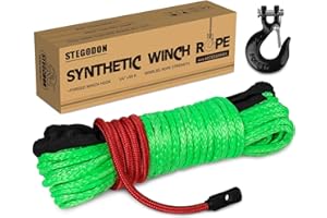 STEGODON 1/4 inch X 50 ft Synthetic Winch Rope Kit,10000 LBS Winch Line Cable with Protective Sleeve+Winch Hook+Safety Pull Strap for Off Road Vehicle ATV UTV（Green）