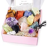 AOOVOO 17Pcs Crystals and Healing Stones, 14Pcs Real Raw Chakra Stones Set, Selenite Charging Plate, Amethyst Necklace, Rose Quartz, Mothers Day Gifts, Gift Box, Guide for Beginners, Collection, Meditation, Yoga