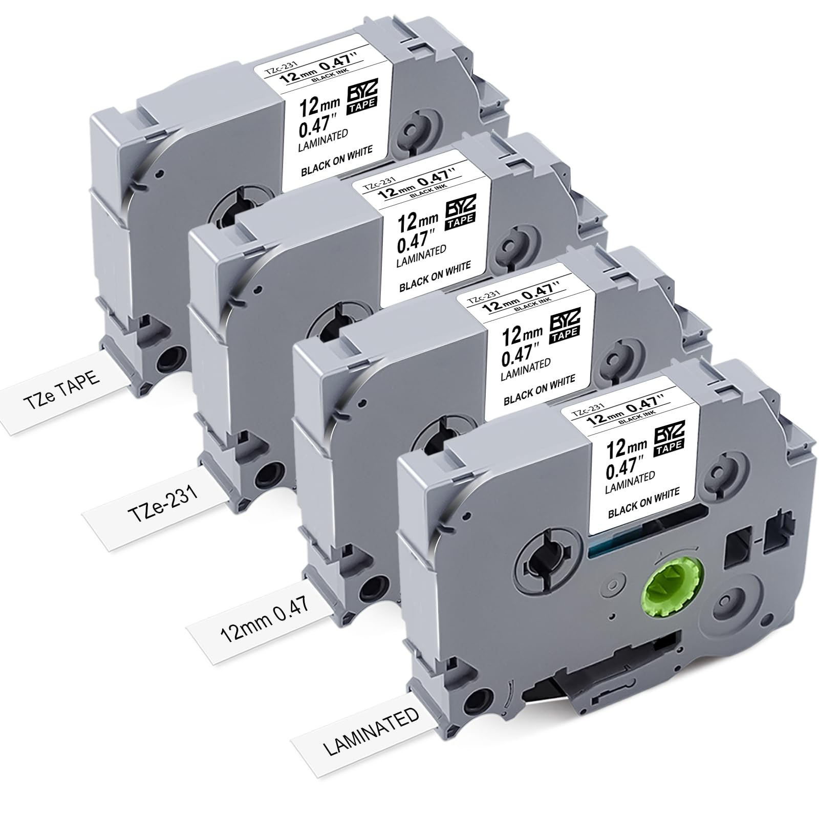 Photo 1 of 4Pk Replace for Brother Label Maker Tape 1/2 Inch Laminated Black on White Work with Brother P Touch Label Tape PTouch TZ 1/2" TZe-231 for PT-H103w H110 D210 D400 1180 1280 1890 2040,8m 26.2ft