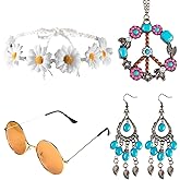 PQJSJDR Hippie Costume Accessory Set Include Sunglasses, Headband, Peace Sign Necklace and Earring 60s 70s Outfits for Women Men Family Friends Gifts Hippie Party Decorations