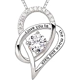 ALOV Jewelry Sterling Silver "I Love You To The Moon and Back" Love Heart Cubic Zirconia Pendant Necklace
